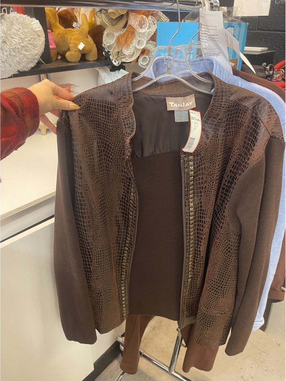 Tanjay Women's Brown Faux Crocodile Leather Jacket 3X
